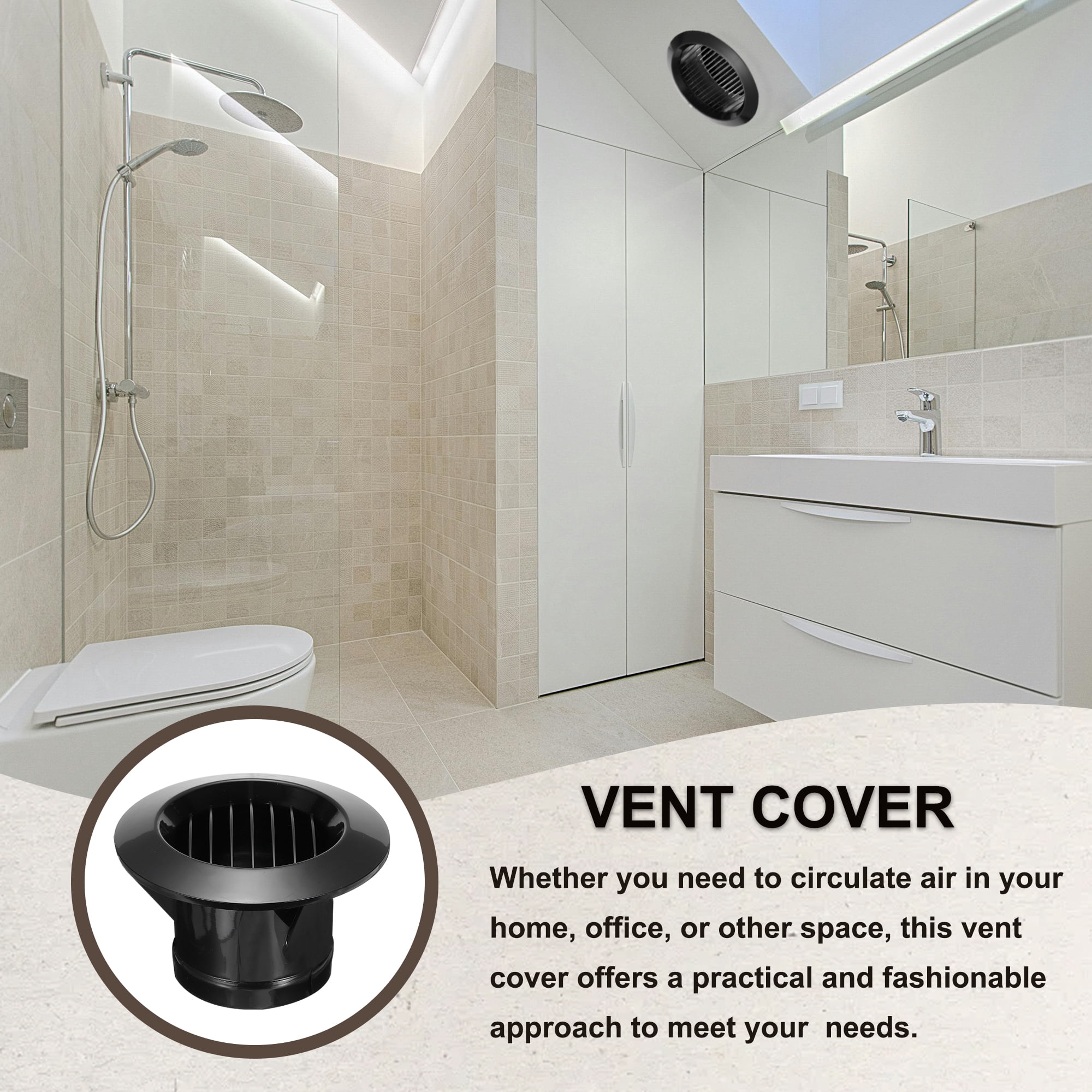Uxcell 3 Inch Round Air Vent Cover, 2Pcs Soffit Vents ABS Ceiling Vent Covers Air Vent Louver for Living Room, Black