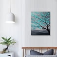 thumbnail image 3 of Nawypu  Grey and Teal Floral Canvas Prints Framed Plum Blossom Tree  Printed on Canvas Gallery Wrapped Full Moon Flower Pictures Living Room Traditional Paintings, 3 of 4