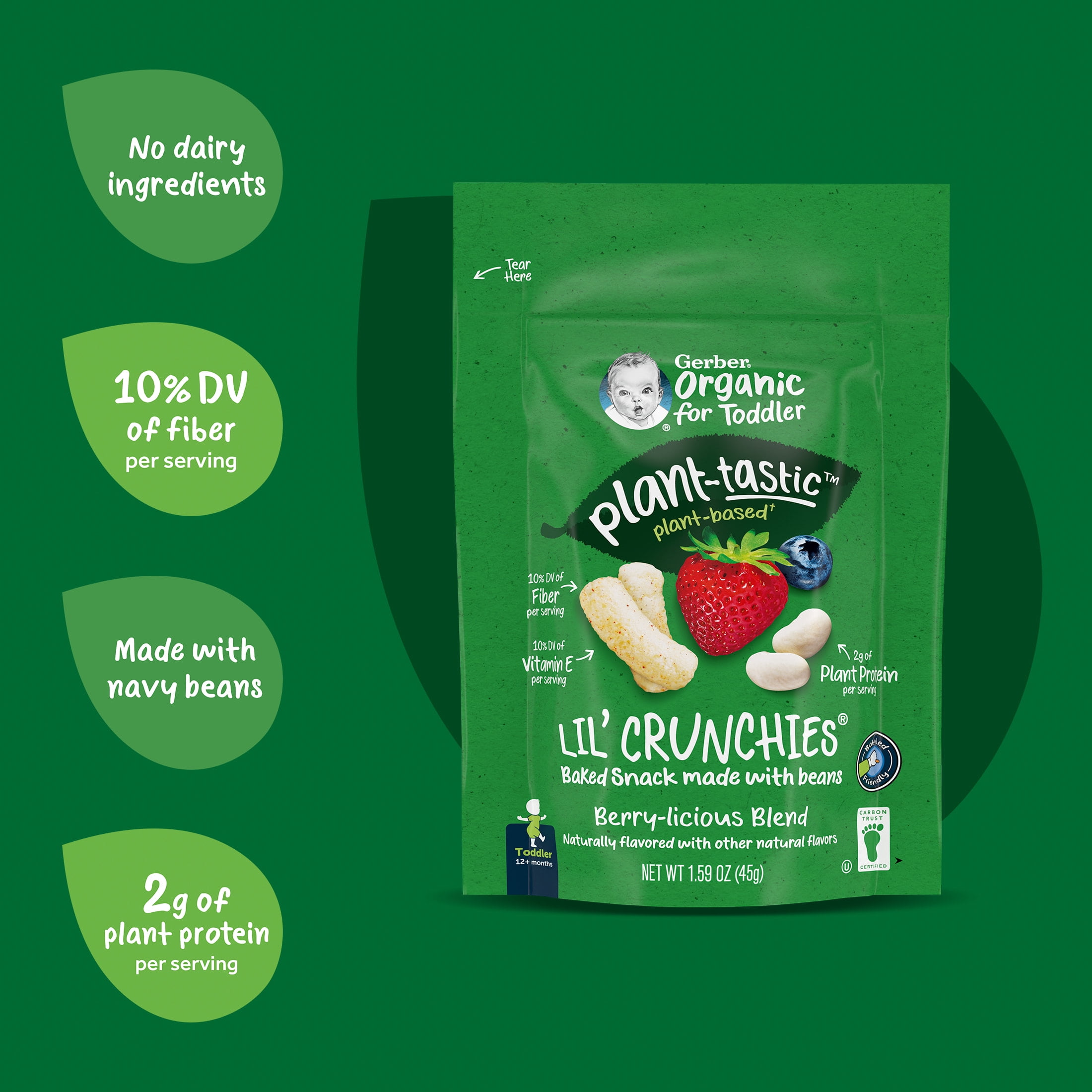 Gerber Toddler Baby Snacks, Organic Lil Crunchies, Berry-licious Blend, 1.59 Ounce 1.59 oz