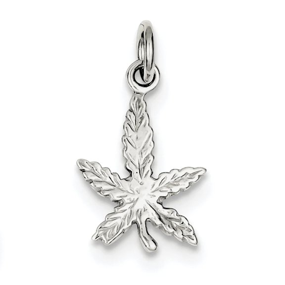 925 Sterling Silver Solid Polished Leaf Charm 24x13mm Wide Pendant Necklace for Women - .8 Grams