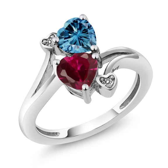 Gem Stone King 10K White Gold Diamond Accent Ring Persian Blue Moissanite Created Ruby (1.80 Cttw)