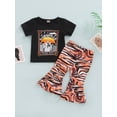 thumbnail image 2 of Franhais Toddler Kids Girls 2 Pieces Outfits, Letter Pattern Print Round Neck Short Sleeve T-Shirts + Zebra Stripe Print Flare Pants Set, 2 of 9