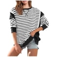 thumbnail image 1 of WEAIXIMIUNG Chandail en Molleton pour Femmes Graphique Mignon Femmes Chandails en Molleton Surdimensionnés Coupe Ample Col Rond Rayé Bloc de Couleur Manches Longues Tops, 1 of 8