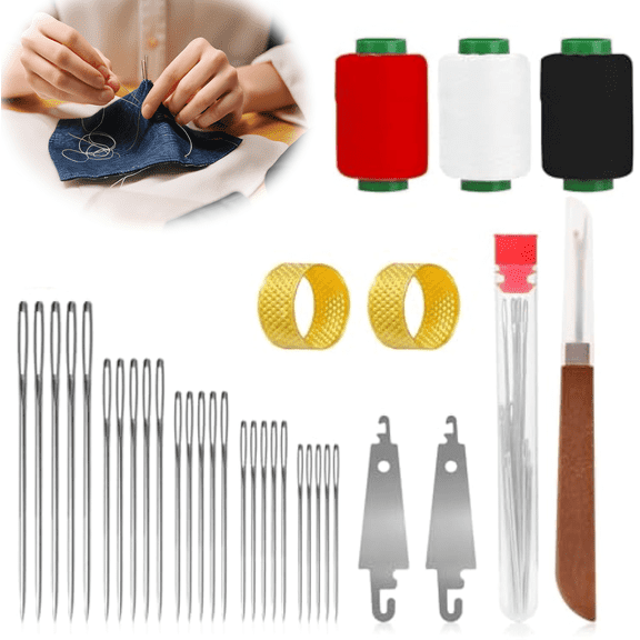 Big Eye Steel Sewing Needles Kit 34PCS | 5 Size Stainless Steel Needles for Hand Sewing Set with Case , Sewing Kit(34-PCS)
