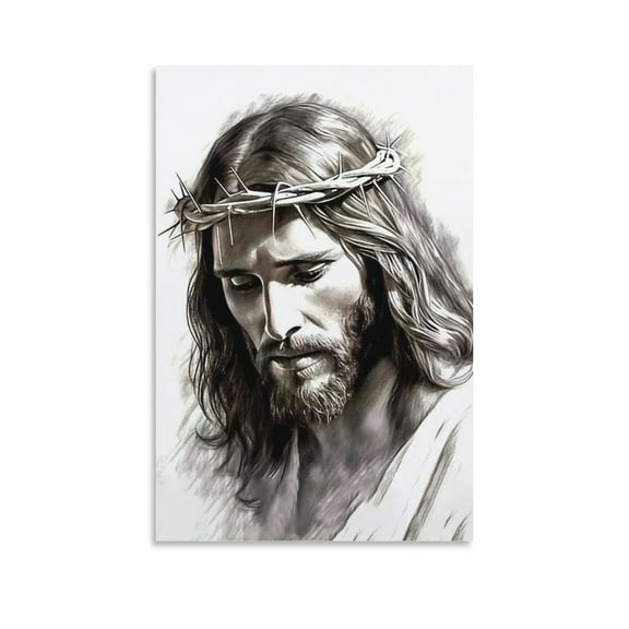 Jesus Christ Wall Art Jesus Wearing Crown of Thorns Poster Black And White Canvas Print Canvas Wall Art Poster Decorative Bedroom Modern Home Print Picture Artworks Posters 12x18inch(30x45cm)