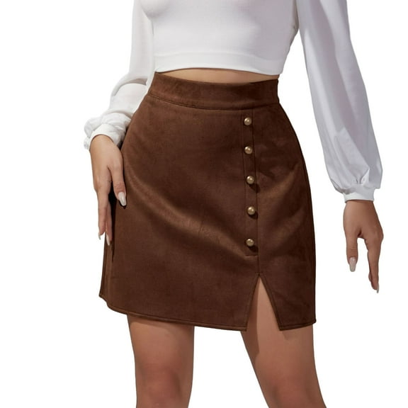Yokua Women's Faux Suedes High Waist Side Split Bodycon Short Mini Skirt Streetwear