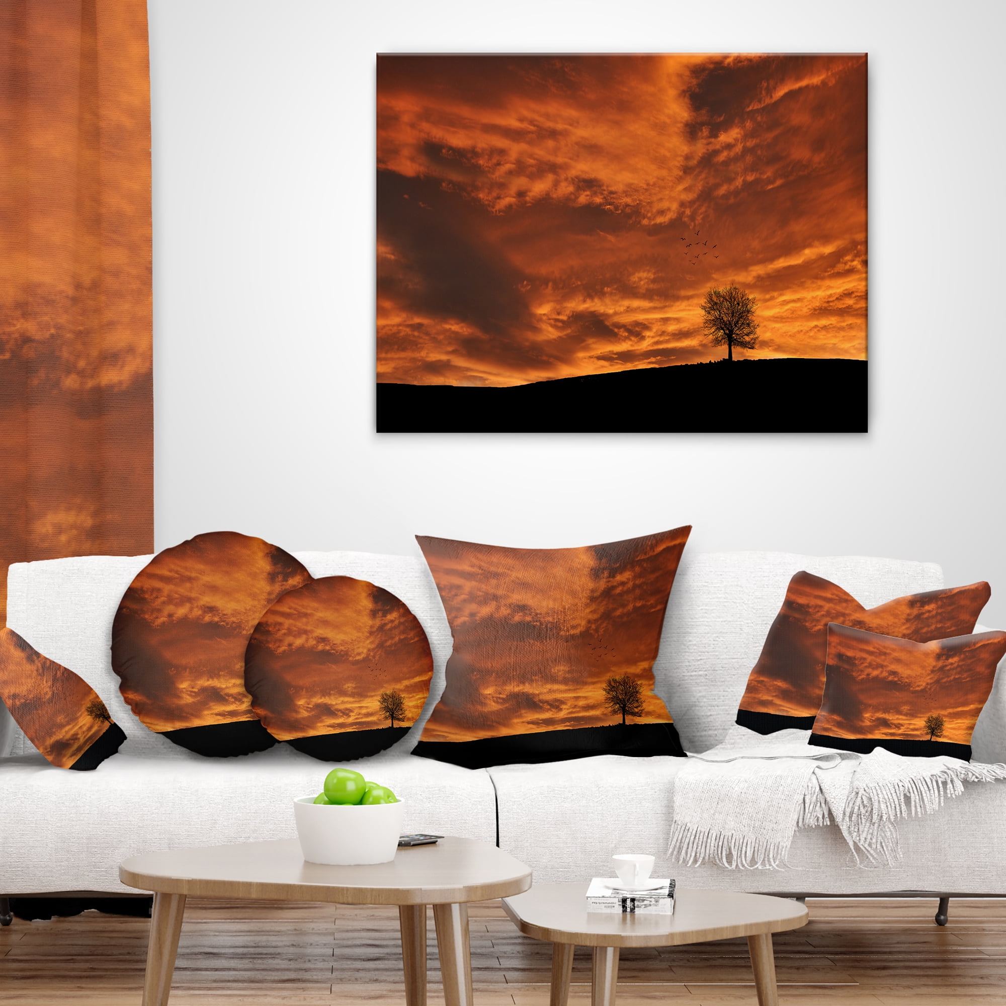 Designart Lonely Tree under Brown Sky - Landscape Printed Throw Pillow - 18x18