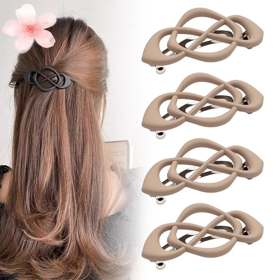 4 Pack Vintage French Barrette Hair Clips, 2025 New Hair Accessories for Women, Strong Hold No Slip Styling (Beige)
