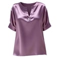 thumbnail image 4 of Tiweut Women Short Sleeve Shirts Satin Silk V Neck Loose Button Down Solid Color Tops, 4 of 4