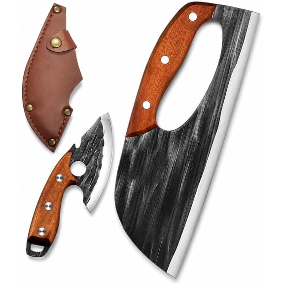 Kitchen Knife Set with Steel Blades and Wood Handles, Chef Knife Cleaver Boning Knife