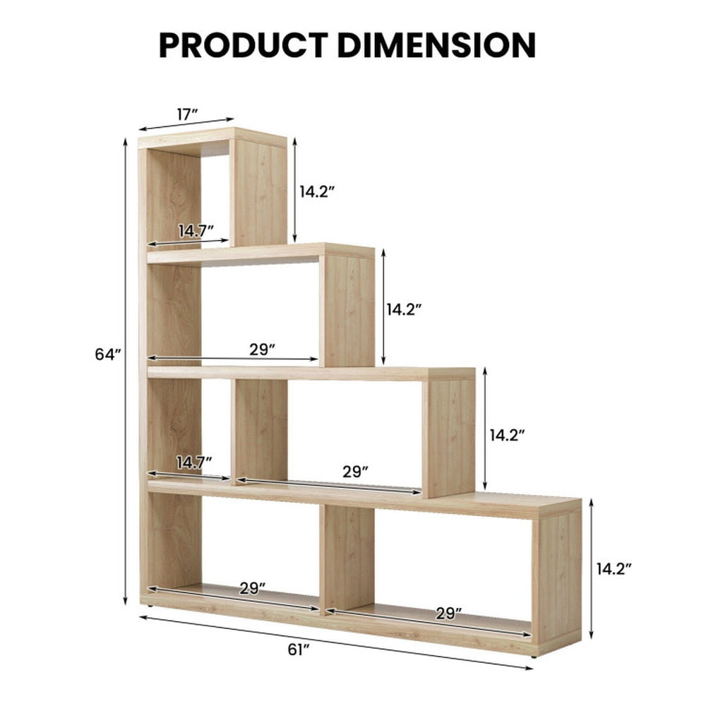 Demi Bonn 6 Cubes Ladder Shelf Corner, 4-Tier Bookshelf Storage Bookcase, Brown