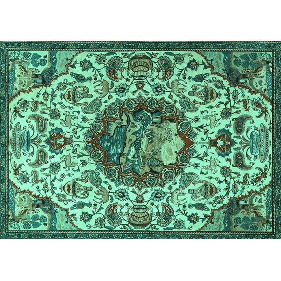 Ahgly Company Machine Washable Indoor Rectangle Animal Turquoise Blue Traditional Area Rugs, 2' x 3'