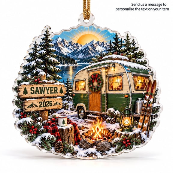 Ornament Vintage Camper Christmas Scene Acrylic Hanging Decor Gift