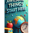 thumbnail image 3 of Vibrant Awesome Start Here Banner with Apple School Bus and Clock Elements Backdrop for School Events Back to School Parties Classroom Decorations Photo Booth Setups, 3 of 3