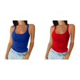 thumbnail image 1 of 2 Pack(Blue 1PCS & Red 1PCS) Multipack Womens Tops Women Spaghetti Strap Neck Women Running Top Ribbed Tank Tops Slim Fitted Camisole Basic Sleeveless Layering Shirts, 1 of 5