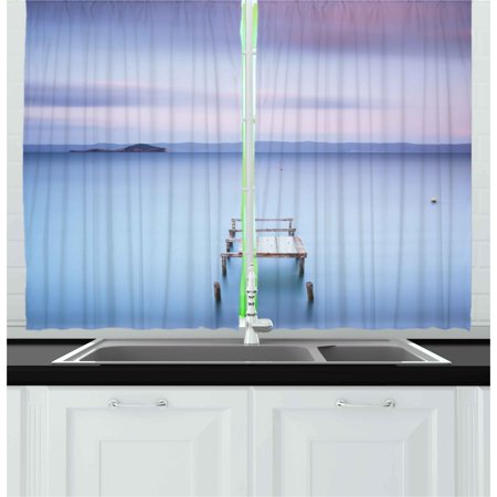 Long Italian - Landscape Curtains 2 Panels Set, Wooden Jetty on Bolsena Lake Italy Long Exposure Photo European Nature View, Window Drapes for Living Room Bedroom, 55W X 39L Inches, Baby Blue Lilac, by Ambesonne