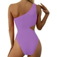thumbnail image 5 of Women's Cutout One Piece Swimsuit One Shoulder Swimwear Ribbed Monokini Bathing Suits - Purple, 5 of 7