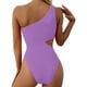thumbnail image 5 of Traje de baño de una pieza con abertura para mujer Traje de baño de un hombro Trajes de baño Monokini acanalados - Púrpura, 5 of 7