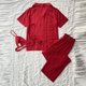 thumbnail image 4 of Cárdigan Top con botones para mujer, pantalones y pantalones con cintura elástica, trajes informales de Color sólido para el hogar Ygjytge Rojo T S para Mujer, 4 of 6