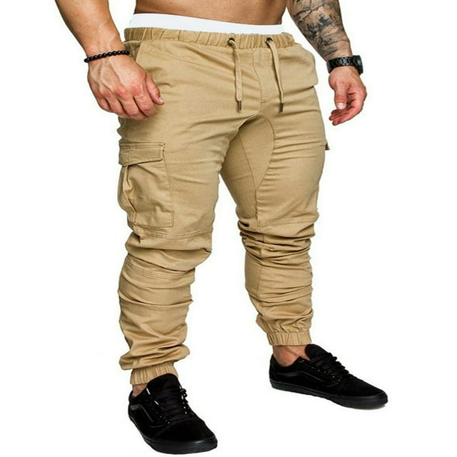 PENGXIANG Men‘s Cargo Pants Slim Fit Sweatpants Jogger Drawstring Elastic Outdoor Trousers with Pockets