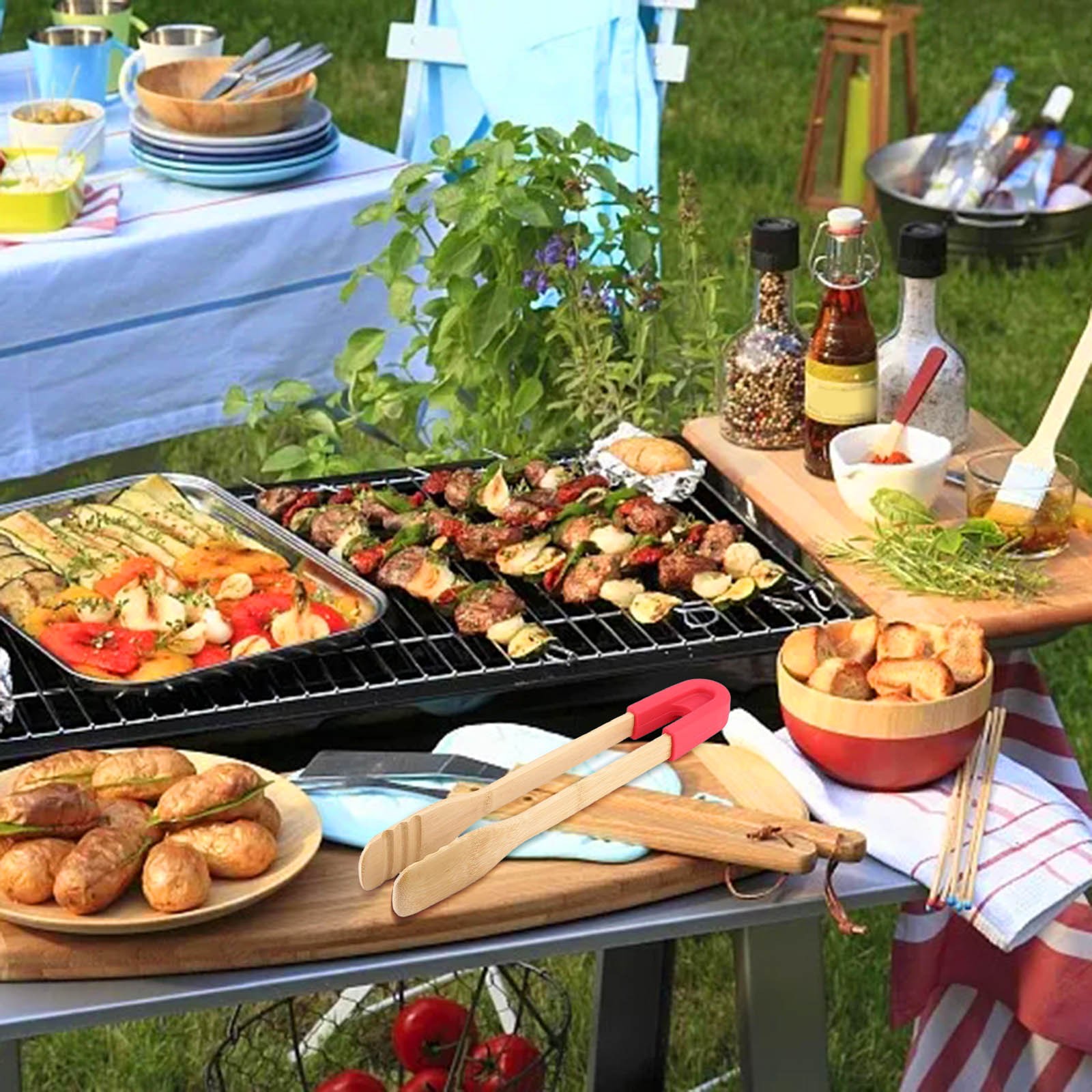 Fdelink 1 Wooden Clip, Bamboo Food Clips Bread Barbecue Clips Buffet Clips Silicone Food Clips Baking Tools, Clearance!