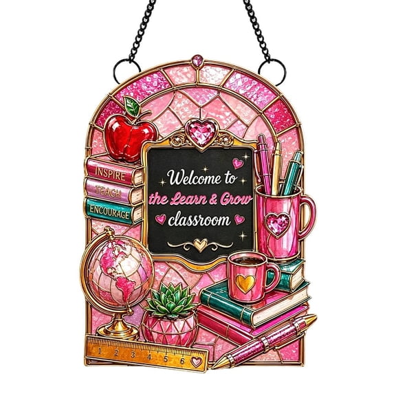 Welcome to Our Classroom Front Door Sign, Acrylic Back to School Hanger Home Decor, Preschool Elementary Wreath Indoor Wall Hanging Decoration Teacher Supply