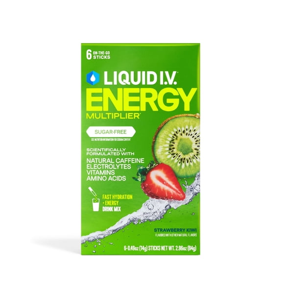 Liquid I.V.® Strawberry Kiwi Sugar-Free Hydration Multiplier® Energy Powdered Electrolyte Drink Mix, 6 Count Packets