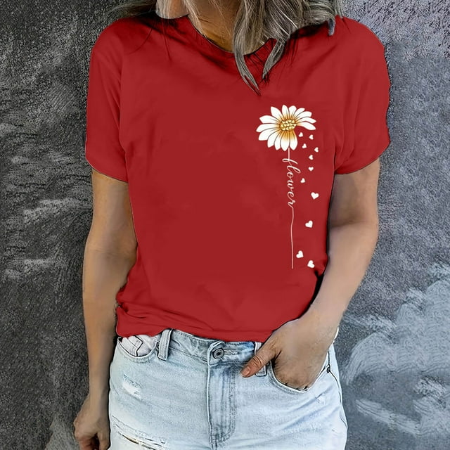 EQWLJWE Femmes Tops Casual Plus, Tops Summer for Women 2024 Vacances à la Mode, Femmes 2024 Spring et Summer Mode Motif Imprimé Col Rond T-shirt Top/Shirt