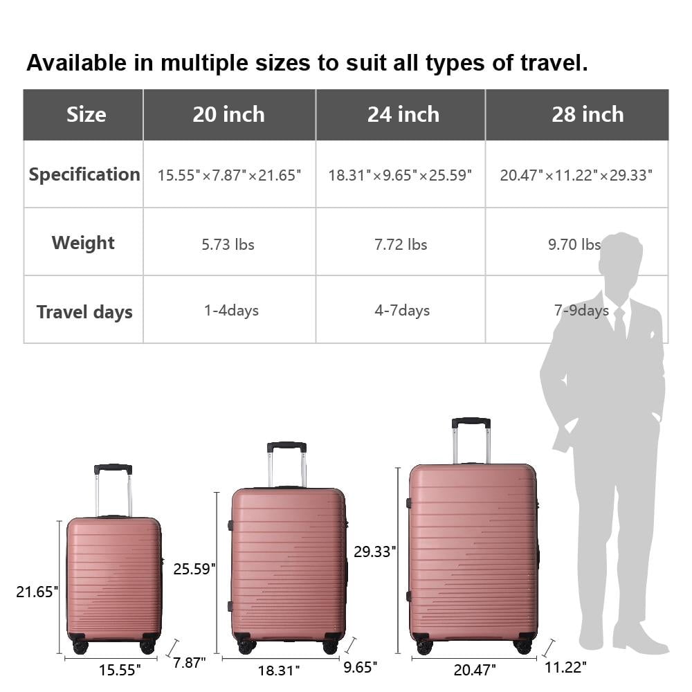 3-Piece Hardshell Luggage Set with TSA Lock, Spinner Wheels, Lightweight PP Suitcase (20/24/28 in)