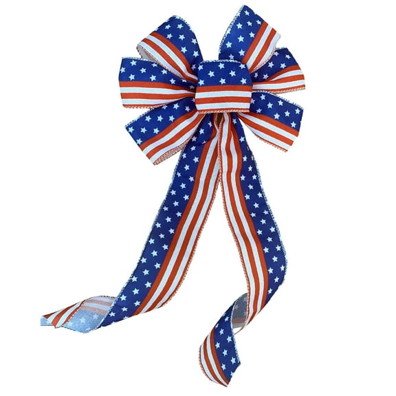 American Flag Patriotic Wreath Bow - 10" Wide, 18" Long Tails, Red, White, Blue, Stars, Stripes, Election, 4th of July, USA, President's Day, Memorial Day