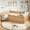 Natural, variant on Bellemave Full Size Floor Bed with Bookshelf and LED Lights, Wood Montessori Bed Frame with Cute Safety Guardrails & Wood Slats Support for Kids Boys Girls, No Box Spring Needed, White