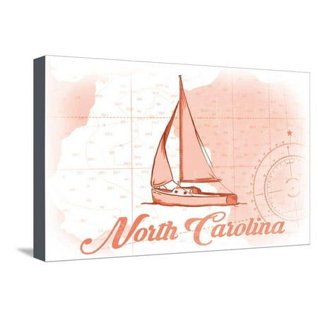 North Carolina - Sailboat - Coral - Coastal Icon Stretched Canvas Print Wall Art By Lantern