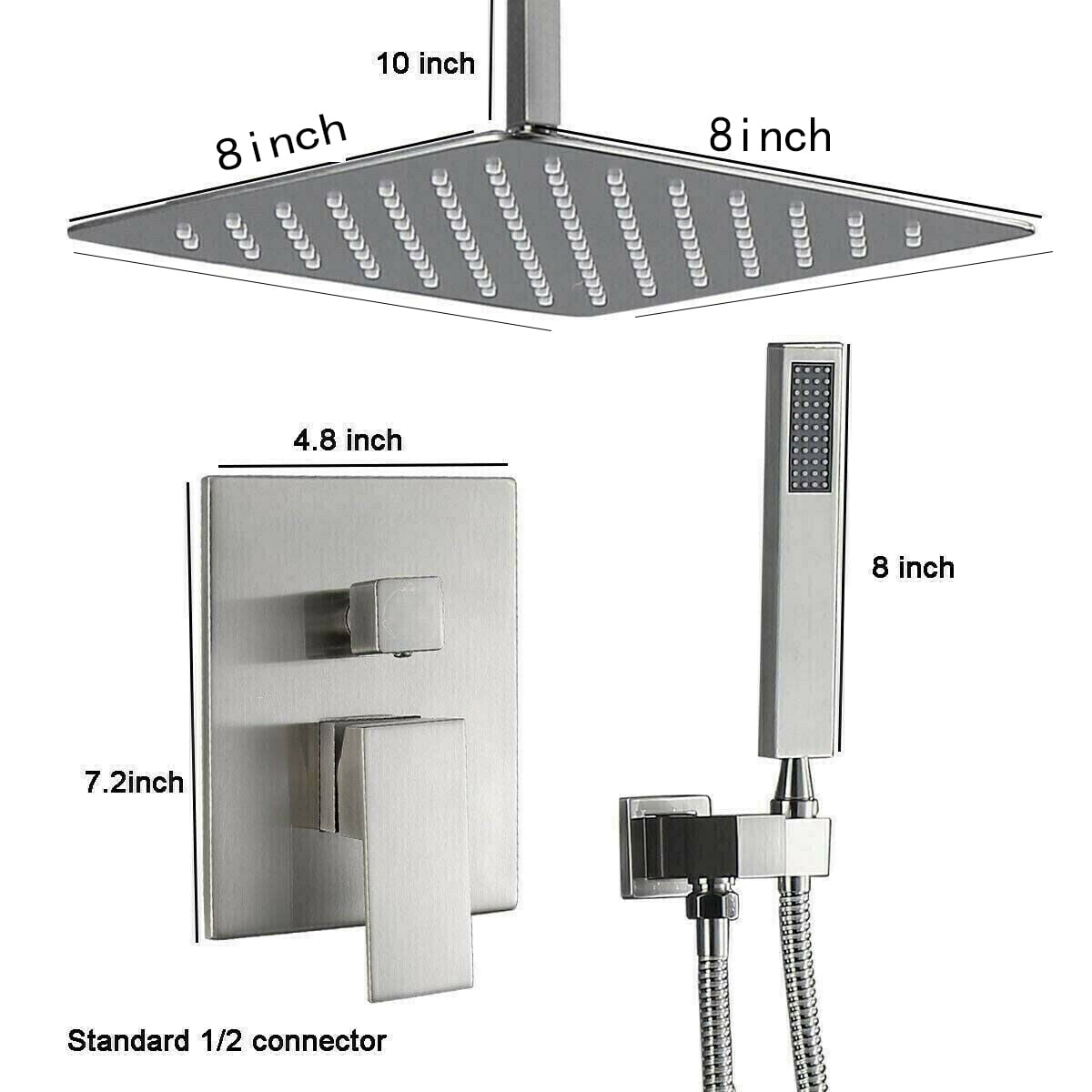 Brushed Nickel Shower System, Bathroom 8 Inches Rain Shower Head with Handheld