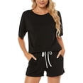 thumbnail image 3 of ZANKLEY Womens 2 Piece Short Sleeve Pajama Set with Pocketed Drawstring Shorts Soft Casual Loungewear for Summer Sleep and Lounge, 3 of 10