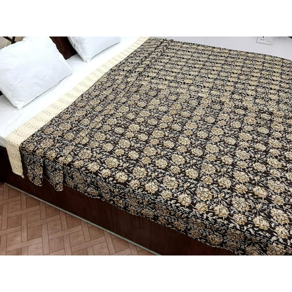 A And E Textiles House Kantha Bedcover Bedding Quilt Hand Block Floral Design Handblock Floral Print Kantha Throw Quilt Light Weight Block Print Quilted