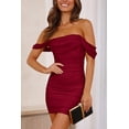 thumbnail image 3 of Vestido PRETTYGARDEN 2025 Mini Rojo Vino con Hombros Descubiertos y Fruncido Talla L, 3 of 8