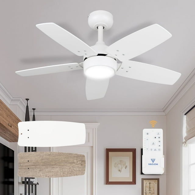 Vagizm 36 Pulgadas Blanco Mate Moderno LED Downrod Mount Techo Interior Fan