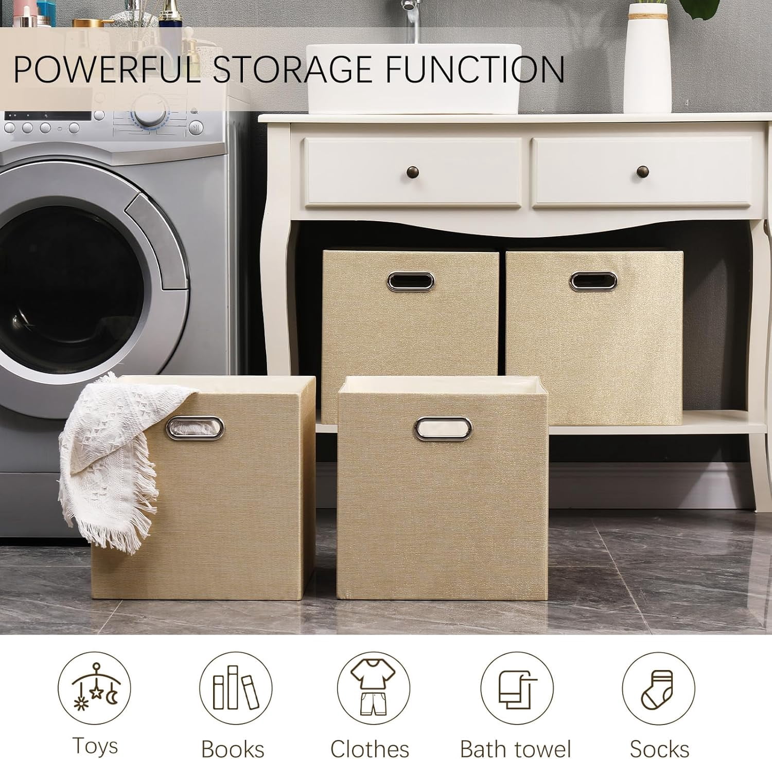 Collapsible Organization Basket Fabric Foldable Box with Handles, 13x13 Cube Storage Bins Set of 4, Thick and Heavy Duty Storage Baskets for Shelves Bedroom Livingroom