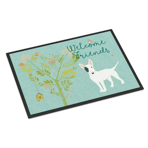 Welcome Friends White Patched Bull Terrier Indoor or Outdoor Mat - White - 24 x 36 in.