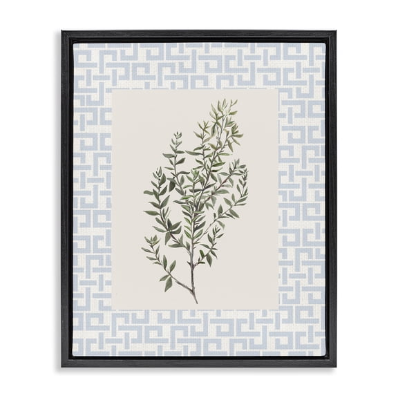 Stupell Industries French Country Leafy Herb on Geometric Black Floating Frame Canvas Art, 17 x 21, by Diannart