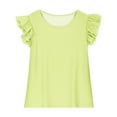 thumbnail image 3 of FamilyThread Girls Ruffle Sleeve Shirts Summer Solid Color Short Sleeve Breathable Crewneck Blouse Tops Casual Tees For 3-14Y, 3 of 8