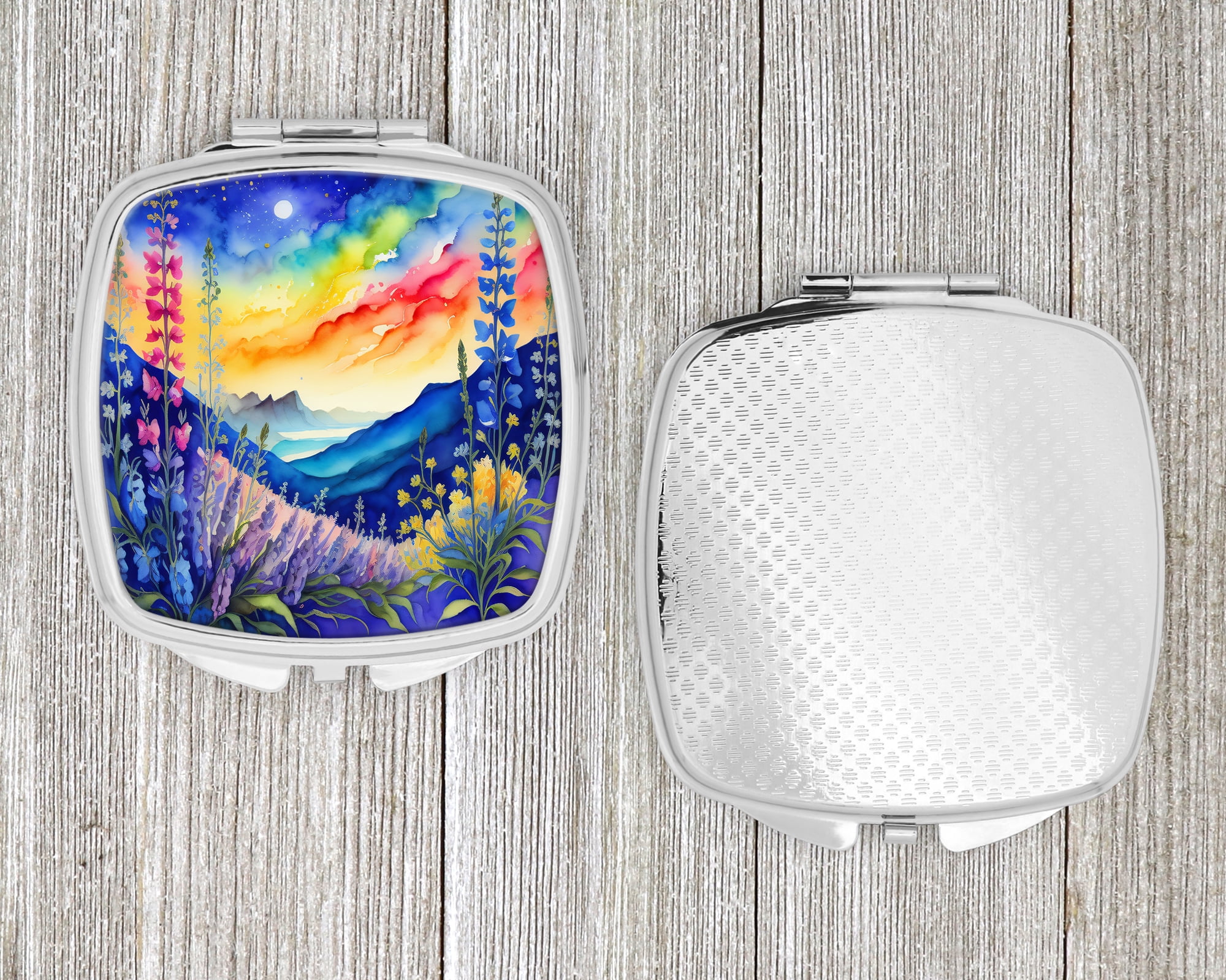 Colorful Delphinium Compact Mirror 2.75 in x 3 in