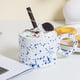 thumbnail image 2 of Taza nórdica con asa grande para pendientes, taza para café, té, arrugada a mano, para bebidas frías, fácil de usar Tinta azul splash, 2 of 9