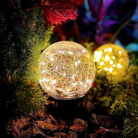 ZOELNIC Garden Solar Lights  Cracked Glass Ball Waterproof Warm White LED for Outdoor Decor Decorations Pathway Patio Yard Lawn Outdoor Decorations for Patio  1 Globe (4.72”)