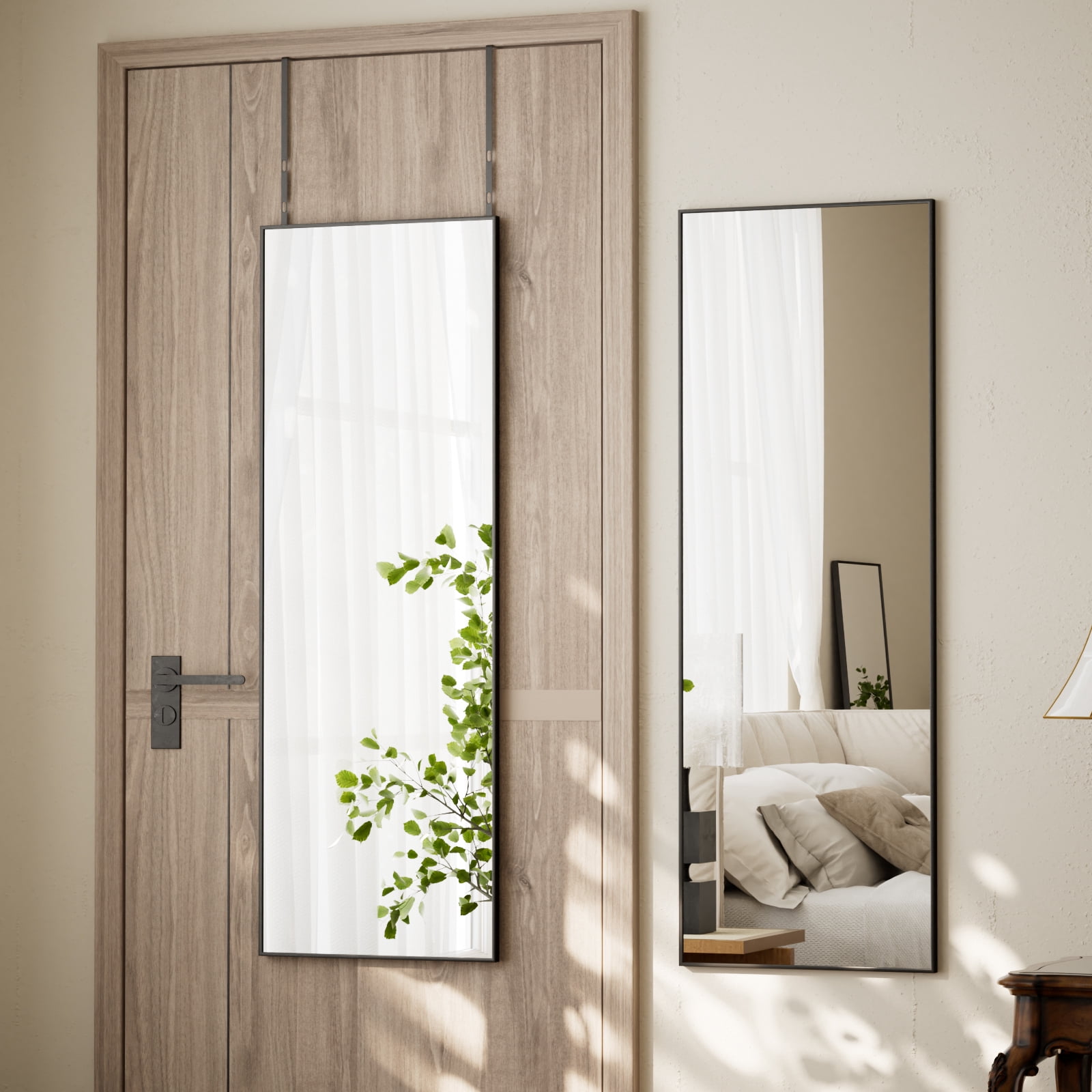 Anyrose 48"x14" Full Length Mirror Over The Door Mirror Wall Mounted, Black