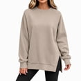 thumbnail image 3 of Women's Crew Neck Sweatshirt Sevevn Raglan Sleeve Side Slit Oversized Fit Soft Brushed Fleece Long Sleeve Pullover Tunic Tops for Casual Daily Wear, 3 of 9