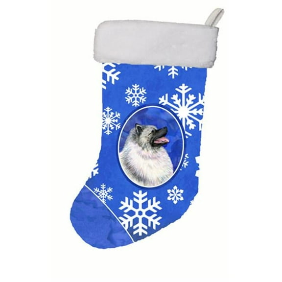 11 W x 8 H in. Keeshond Winter Snowflakes Christmas Stocking