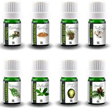 Aroma2Go 100% Pure Plant Based Essential Oil Gift Set of 8 Aromatherapy Bottles - The Tree Hugger Set. Includes 8 x 5mL Size Aromatherapy Oils with No additives or Chemicals