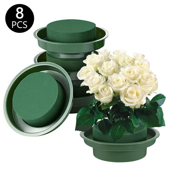 Tripumer 8 Pcs Floral Foam Rounds in Bowls Green Round Wet Flower Foam Blocks Wedding Aisle Flowers Holiday Party Plant Decoration