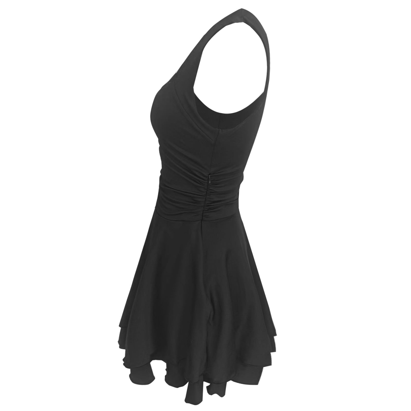 Wuxian Women Tennis Dress Sleeveless Wide Strap Popular Square Neck High Waist Ruched A-Line Ruffle Tiered Flowy Athletic Sport Workout Yoga Mini Dresses,Black,S